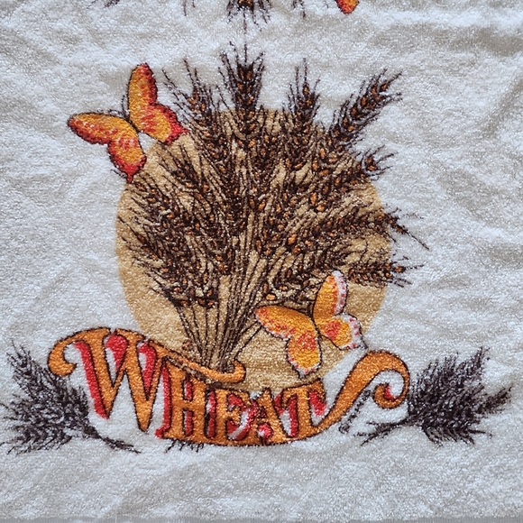 Vtg Cannon USA "wheat" and butterflies kitchen bath hand towel 70s hippie earthy - Picture 3 of 9